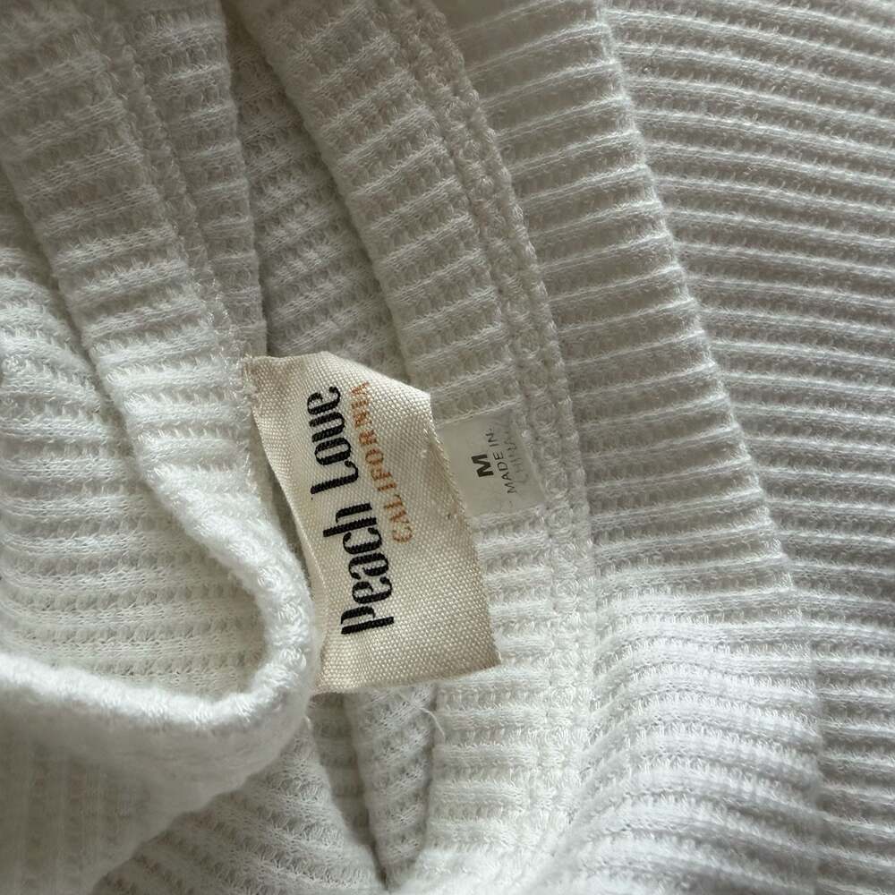 Peach Love California White Thermal Waffle Knit Tiered Babydoll Top - Picture 3 of 4